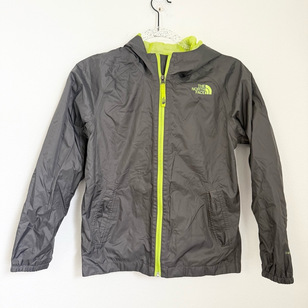 The North Face Gray and Green Raincoat Lightweight Weather-Resistant Kids 10/12
